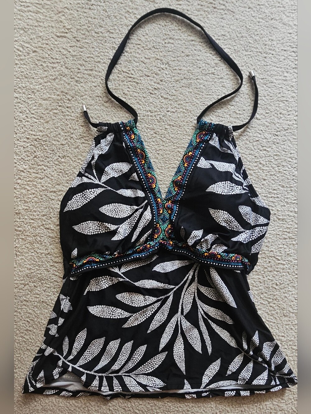 24th & Ocean "Mosaic Leaf" Strappy High Neck Tankini Top. Size XL - Picture 3 of 12